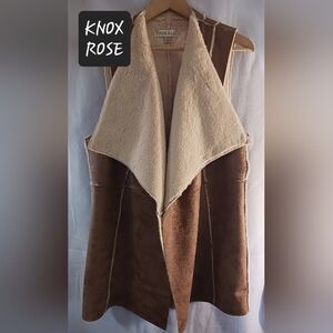 Knox Rose Brown and Cream Faux Shearling Vest